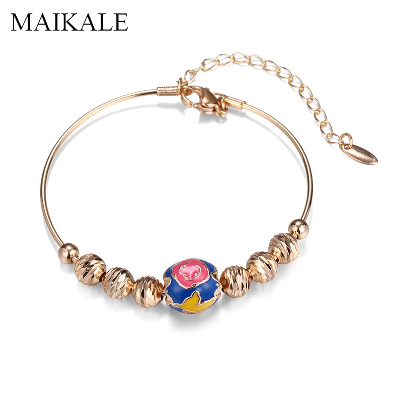 

MAIKALE Colorful Enamel Beaded Bracelets for Women Gold O Chain Adjustable Bangle Friendship Bracelet Party Jewelry Charm Gifts