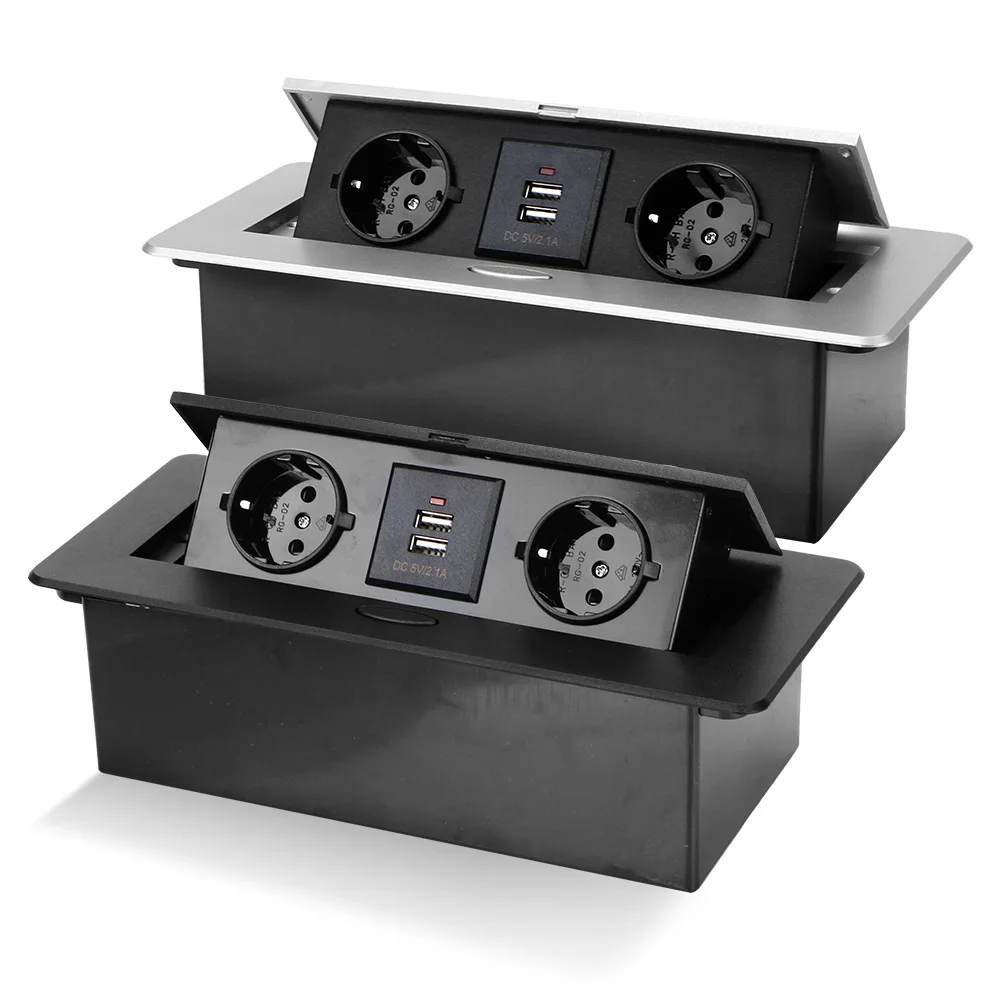 Настольная розетка с USB-зарядкой Черная/Серебристая настольная для