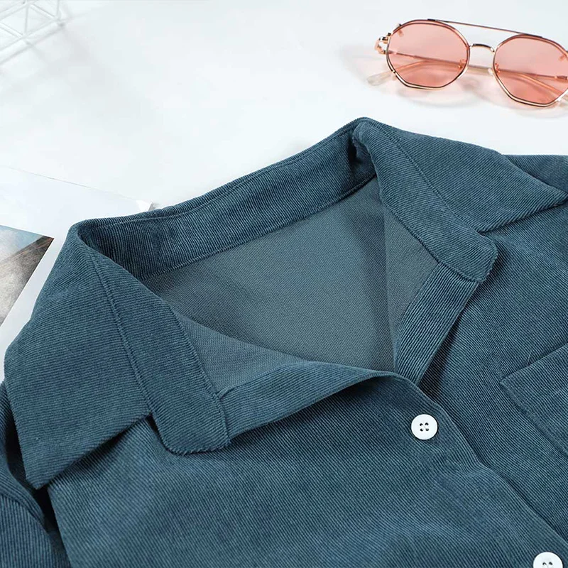 

Autumn Corduroy Plus Size Women's Shirt Top Turn Down Collar Single Breasted Female Shirts Coat Long Sleeve Pocket Loose Clothes