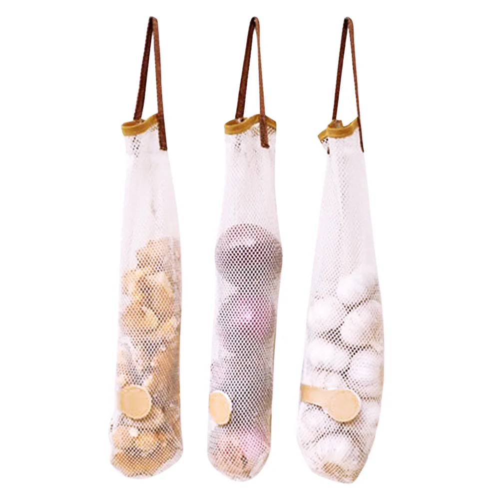 

3Pcs Kitchen Fruits Vegetables Storage Hanging Bags Reusable Grocery Produce Bags Mesh Ecology Shopping Tote Bags
