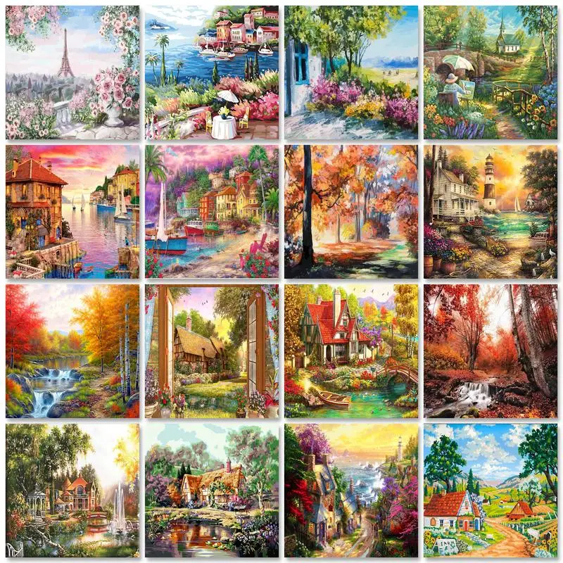 

PhotoCustom 60x75cm Oil Paint By Numbers Kits City Scenery DIY Painting By Numbers On Canvas Frameless Landscape Home Decor