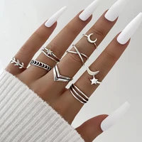 stillgirl 8pcs vintage silver color moon rings for women punk simple female emo fashion 2021 trendy jewelry anillos mujer bauge