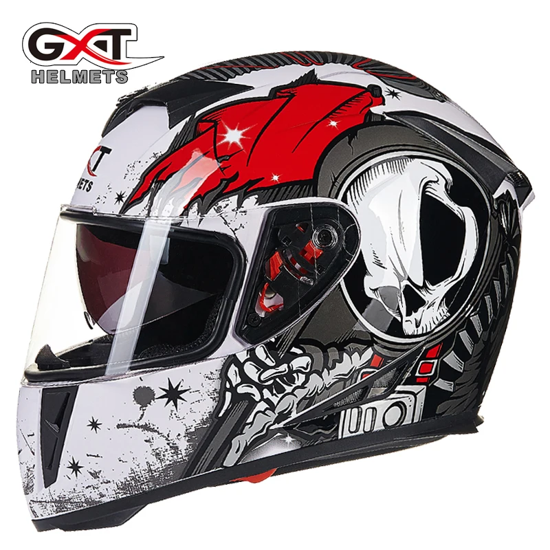 Personalized Skull Motorcycle Helmet Genuine GXT Full Face Helmets Winter Warm Double Visor Casco Motorbike Capacete | Автомобили и