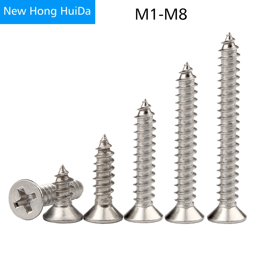 Self Tapping Wood Screw Flat Head Small Phillips Cross Countersunk Bolt 304Stainless Steel M1 M1.2 M1.4 M1.7 M2 M4 M5 M6 M8
