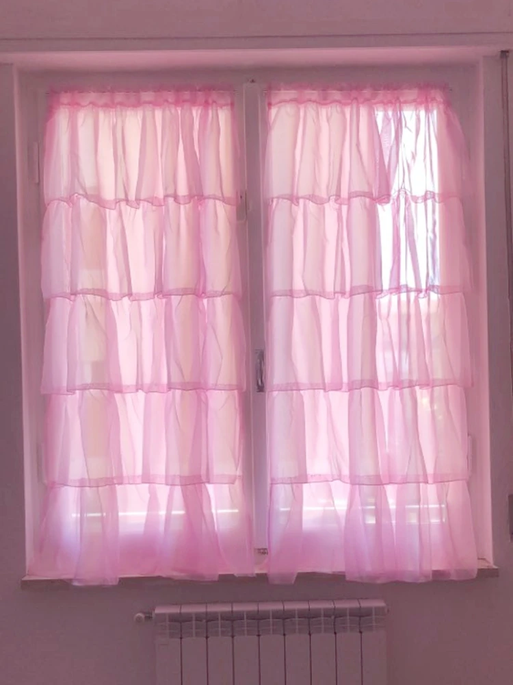 (Две панели) Модные девичьи оборки стиль стержень карман чистая вуаль тюль