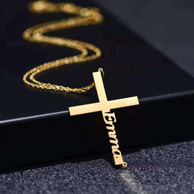 

Personalized Man Custom Cross Name Necklace Customized Namplate Pendant Stainless Steel Choker Jewelry for Men Women Girl Gift