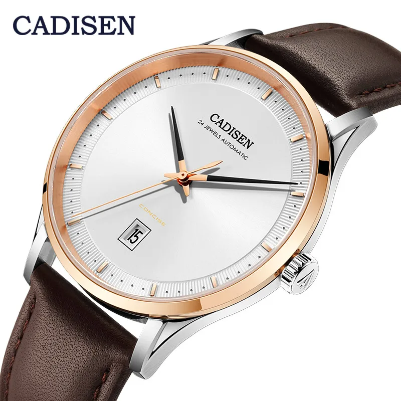 

CADISEN Top Brand Mechanical Watch Men Automatic NH35A Leather Fashion Business Mechanical Waterproof Wrist Watches Reloj Hombre