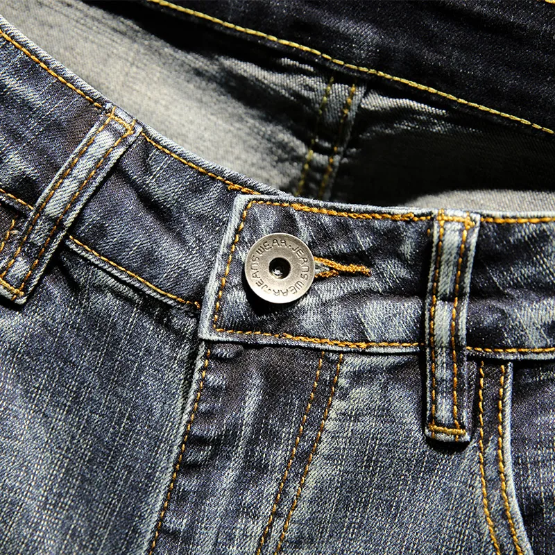 Джинсы мужские облегающие с вышивкой уличная одежда в японском и китайском стиле