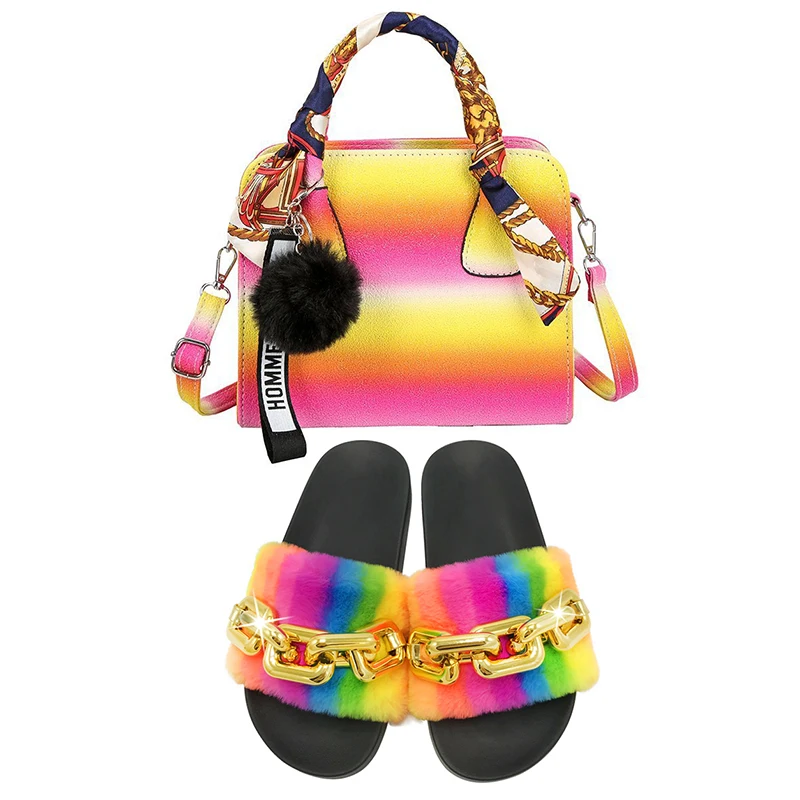 Комплект женской обуви и сумки Zomer Schoenen милые сандалии радужные кошельки сумочки