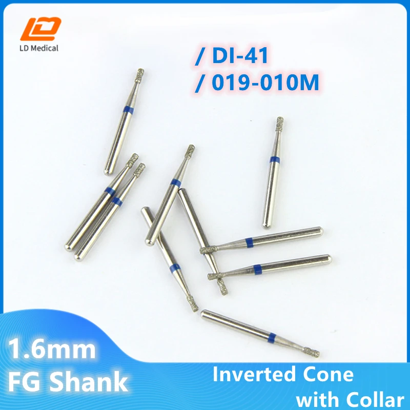 

20pcs Dental Diamond Burs 019-010M Inverted Cone with Collar DI-41 Blue Rings Medium Dentistry Grinding Tools 1.6mm FG Shank
