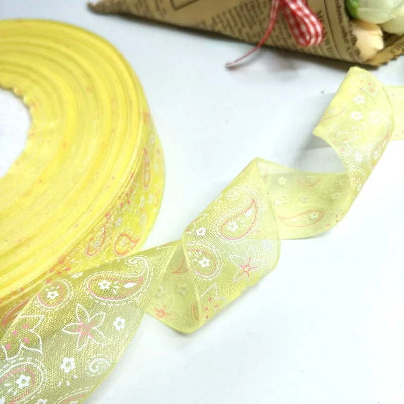 HL 5 м/20 м "(25 мм) печатная лента из органзы DIY украшения для свадебного фестиваля изготовление бантов Швейные аксессуары - Цвет: yellow