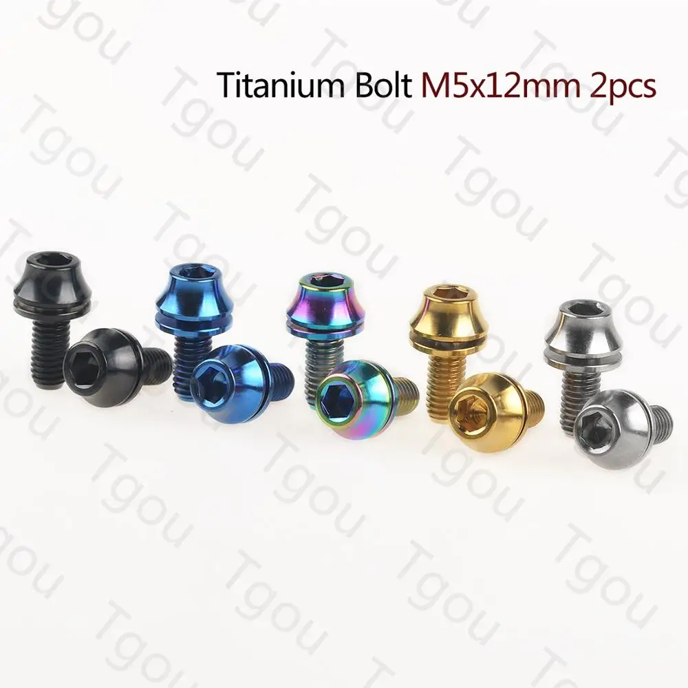 Tgou Titanium Bolt M5x12mm Allen Key Screw with Washer for Water Bottle Cage Fixing Bolts Air Pump Holder 2pcs