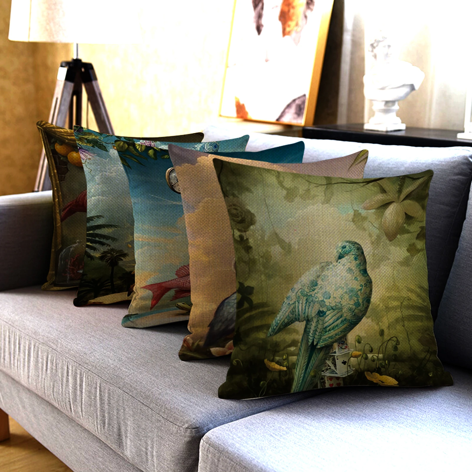 

Oil Watercolor Plant Bird Lumbar Pillow Covers Customized High Quality Sofa Covers Promotion Home Decoration Pillowcase