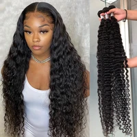 30 40 inch water wave human hair bundles 1 3 4 pcs brazilian deep curly water wave for black women thick long human hair bundles