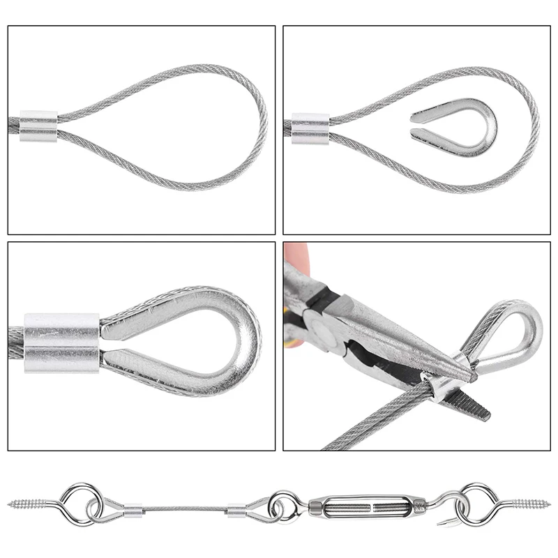

15m/50ft Garden Wire Rope Wire Fence Roll Kit 304 Stainless Steel M4 Turnbuckle Tensioner Cable Rope Wire Rope Thimble
