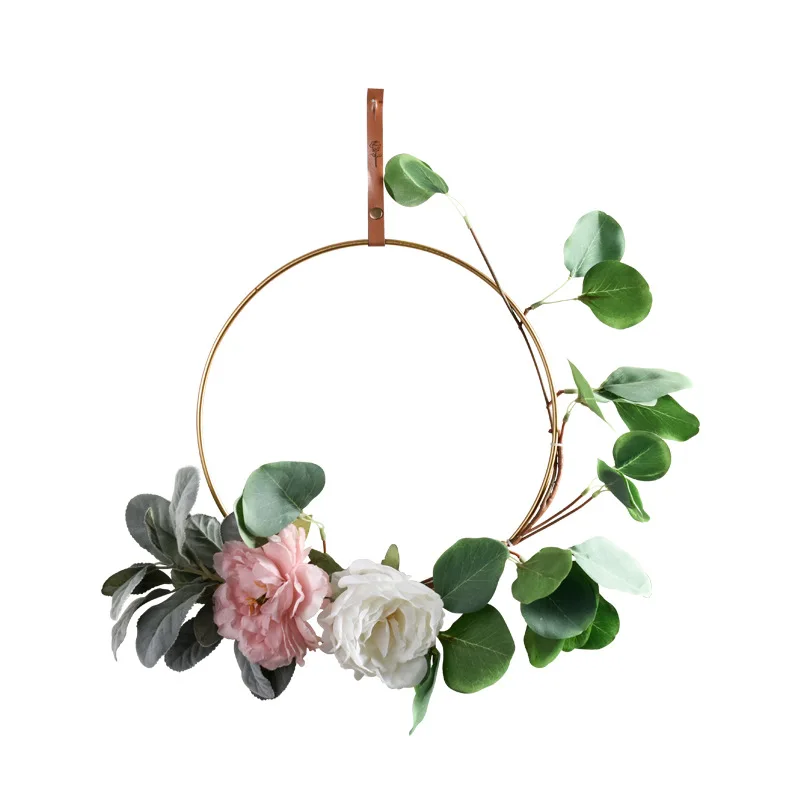 

Iron Hanging Garland Pendant Modern Wreath Hangers Wall Hanging Home Decoration Simulation Flower Wreath Hanging Ornaments