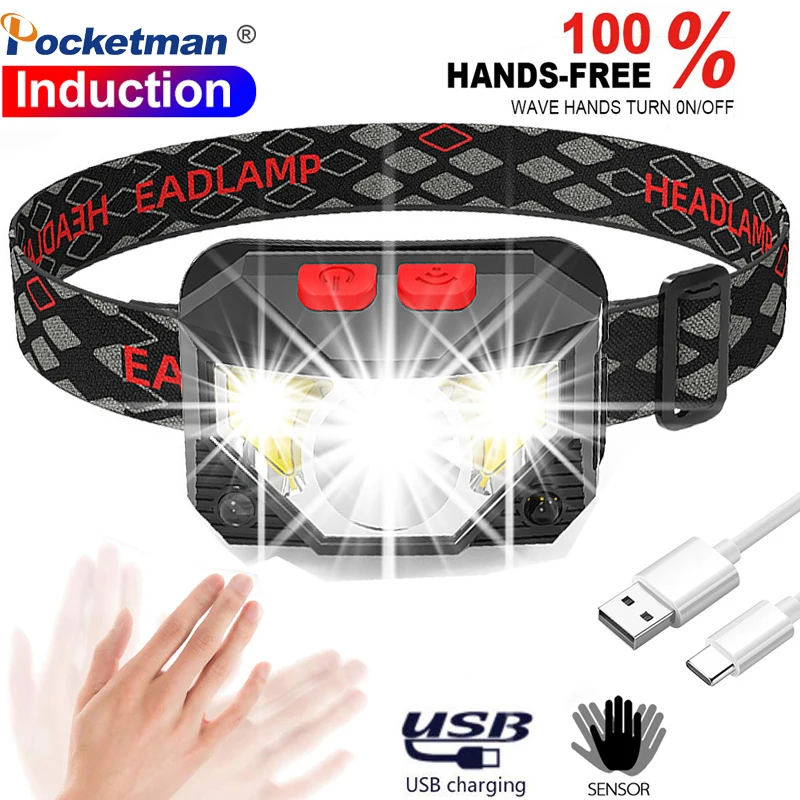 20000lums Hands free светодиодный налобный фонарь с датчиком движения для фар встроенный