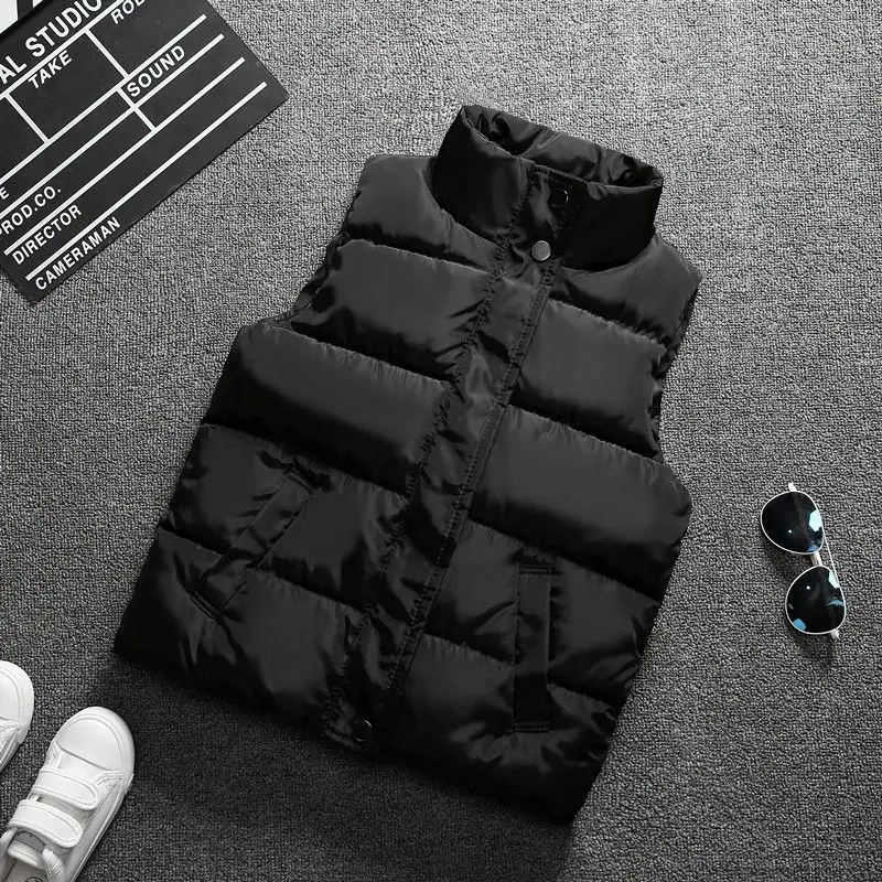 Однотонные Детские хлопковые жилеты с воротником-стойкой осенне-зимняя пуховая