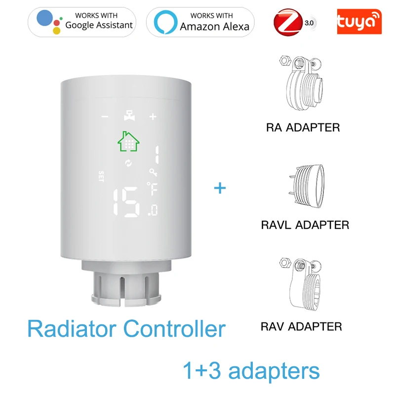 

TUYA Zigbee Radiator Thermostat controller with RA RAV RAVL adapters smart temperature-sensing valve support APP alexa control