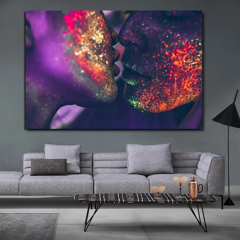 Современная Абстрактная Картина на холсте с поцелуем любви красочные постеры и
