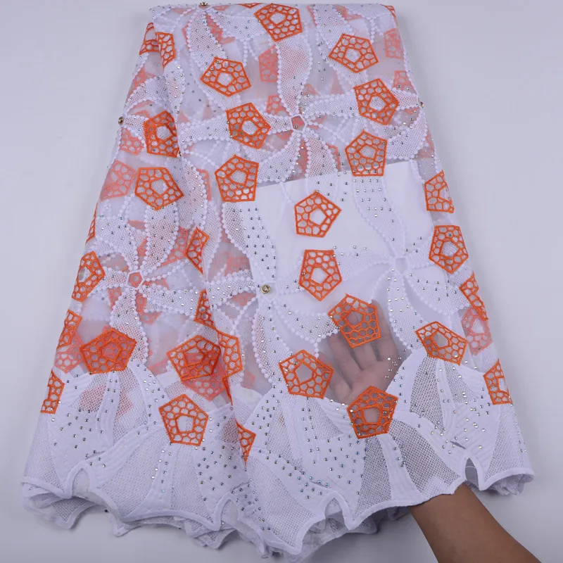 

Embroidery Stones African Silk Milk Lace Fabric With Stones For Party Dress High Quality Guipure French Tulle Lace With Stones