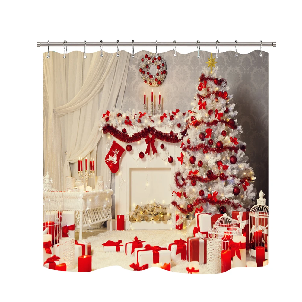 

Curtains for Bathroom Sets Christmas Tree Decoration Background Bath Curtain Durable Waterproof Polyester Washable