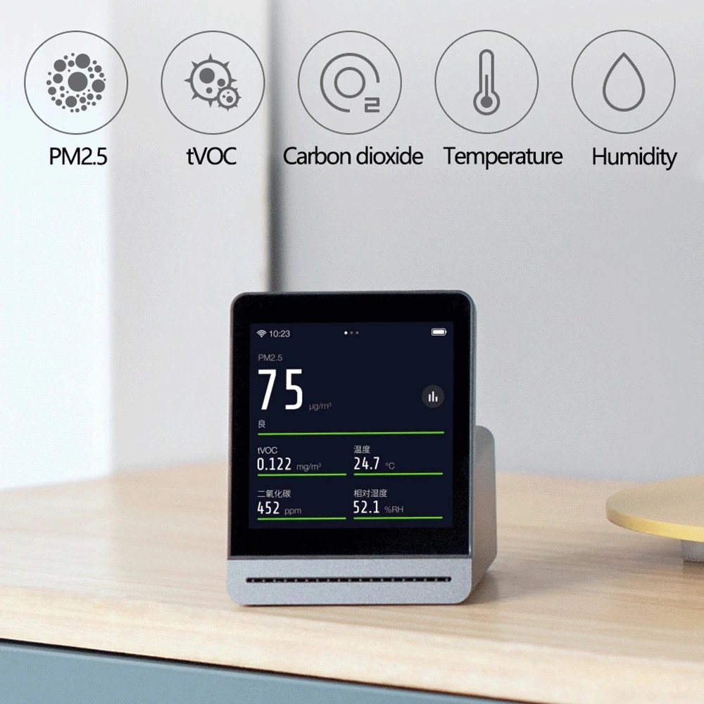 Qingping Air Quality Monitor Indoor Smart Home PM2.5 CO2 TVOC Life Touch Screen Meter Detector Work with Mijia APP Control | Электроника