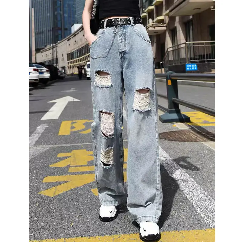 

2021 Jeans for women, high waist, baggy jeans, torn, wide leg flooring pants y2k baggy wide leg jeans ripped jeans Hip hop jeans