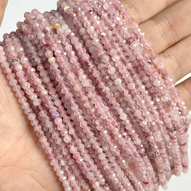 Круглые бусины с клубничным кварцем 3x4 мм Родохрозит из натурального граненого