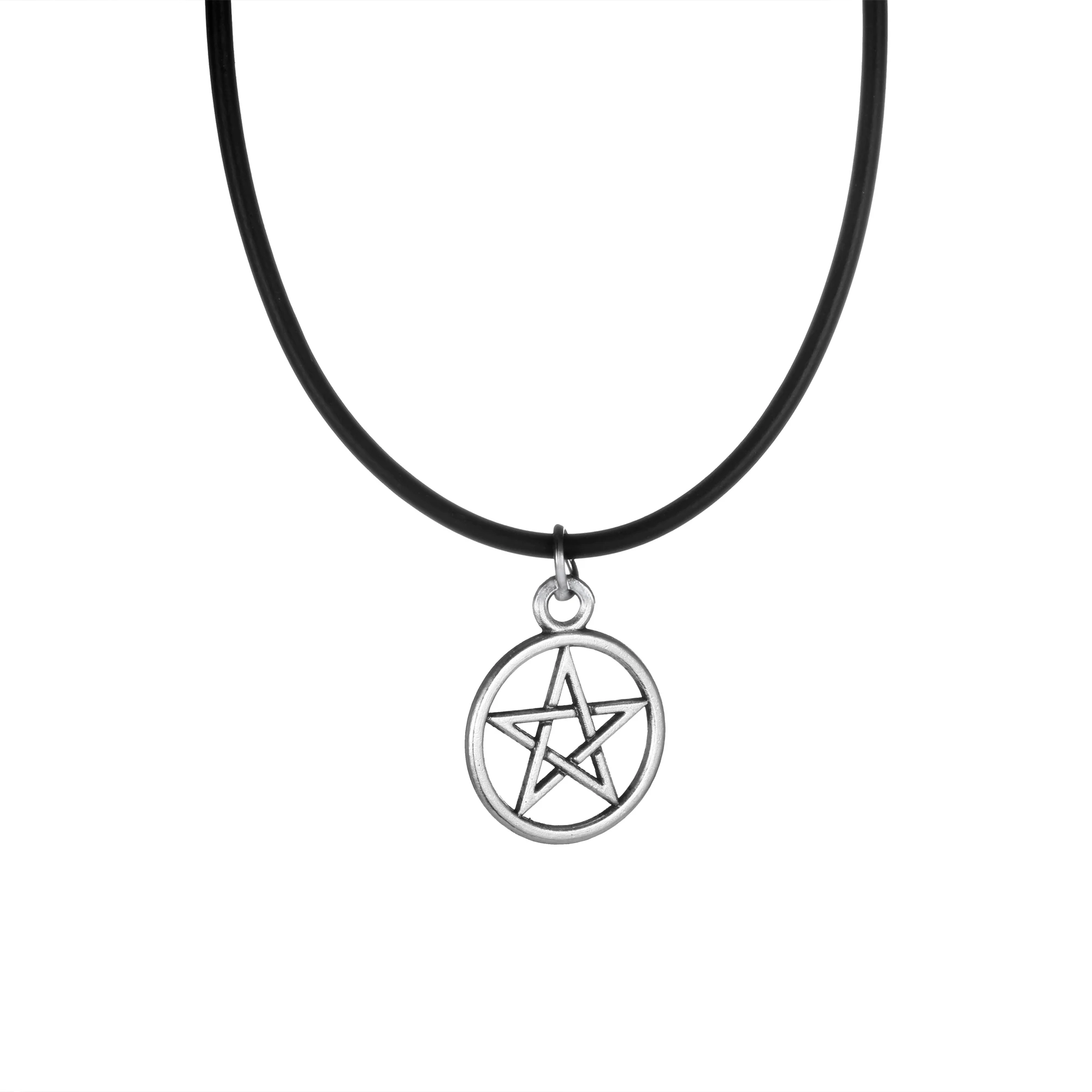 Fashion Vintage Round Star Pentagram Pendant Clavicle Chain Choker Necklace for Men Women Punk Leather Chain Collar Jewelry Gift