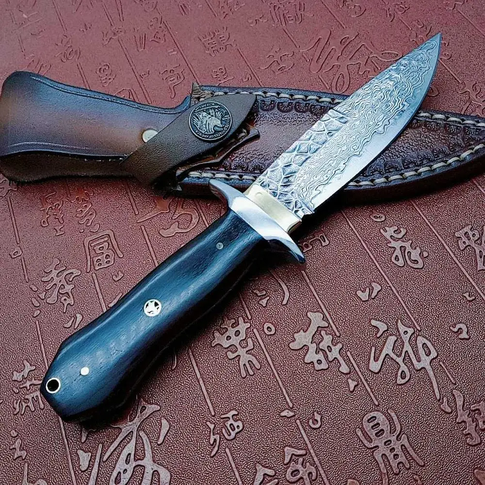Нож из дамасской стали с фиксированным лезвием полностью резцы для кемпинга и