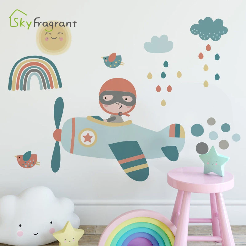 

Happy Flying Cartoon Wall Sticker Kids Room Decoration Baby Bedroom Decor Living Room Wall Self-adhesive Stickers Home Decor