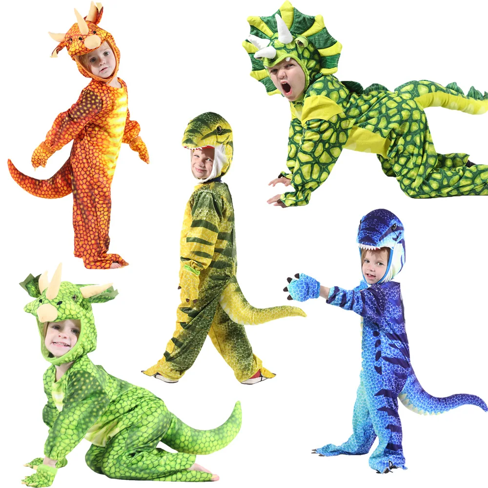 Новый детский костюм для мальчиков яркий Рождественский T Rex смешные костюмы на