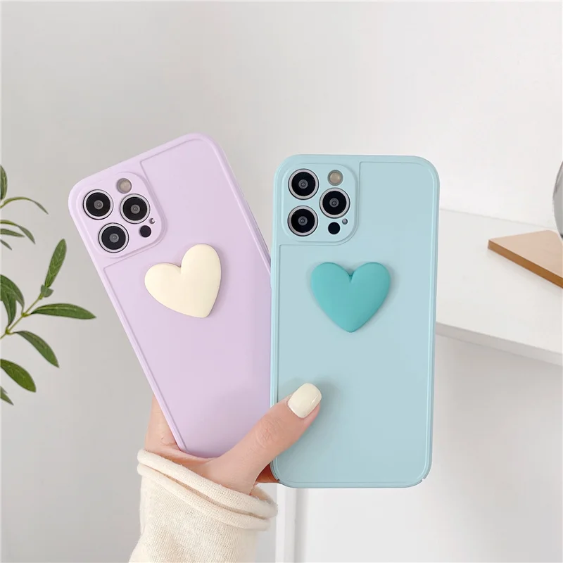 

Protective Case 3D Heart Stand Phone Case For iPhone 12 Pro Max 12 MiNi 11 Pro Max X XS XR 7 8 Plus SE 2020 PC Back Cover