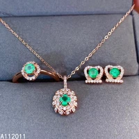 kjjeaxcmy fine jewelry 925 sterling silver inlaid natural gemstone emerald ring pendant earring set noble supports test