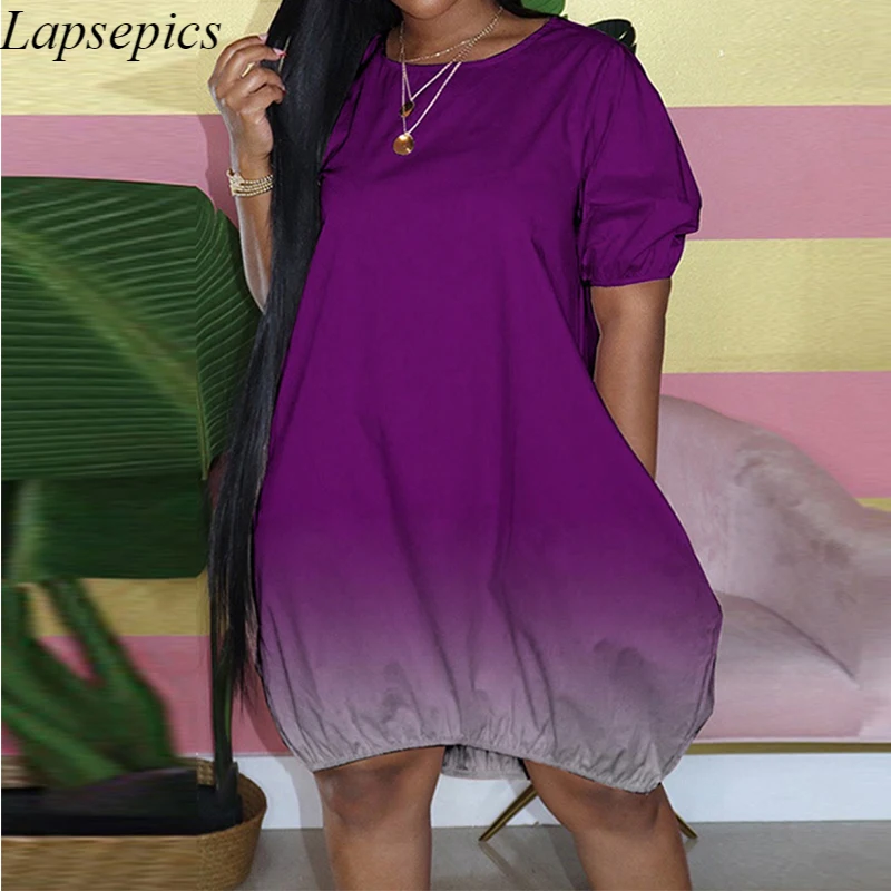 

L-5XL Повседневная Летняя женская обувь размера плюс с О-образным вырезом, Женская градиент шифон лук горошек платье с длинным рукавом для жен...