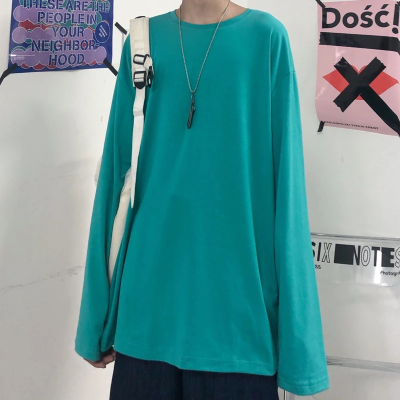 

Solid Long Sleeve T-shirts Women Clothing Korean Fashion O-neck Loose Ladies Tops Plus Size Causal Tee Spring Autumn Hipster New