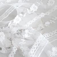 3d embroidery flowers mesh lace fabric white soft lace tulle dress clothing wedding dress formal dress handmade diy cloth