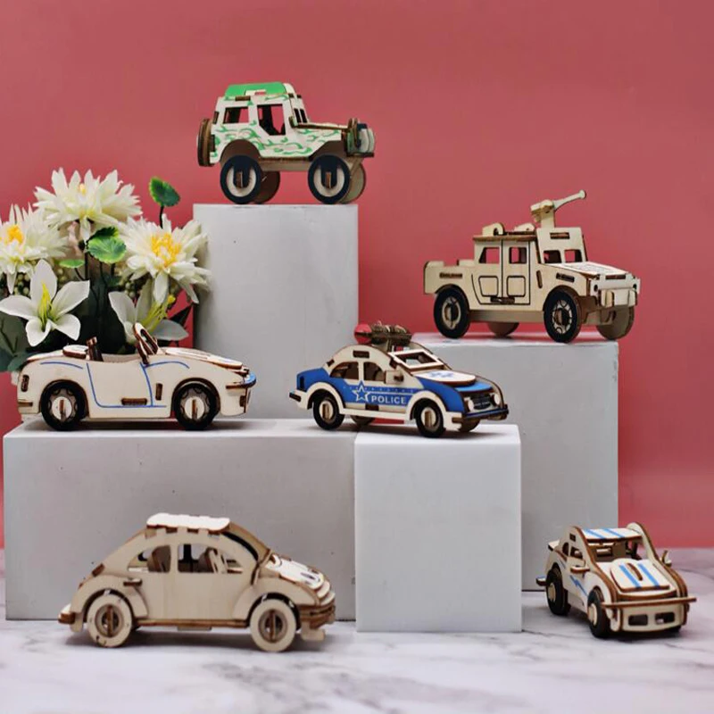 

3D головоломка для интеллектуального развития, деревянная Сборная модель автомобиля ручной работы, Детская Развивающая игрушка «сделай сам...