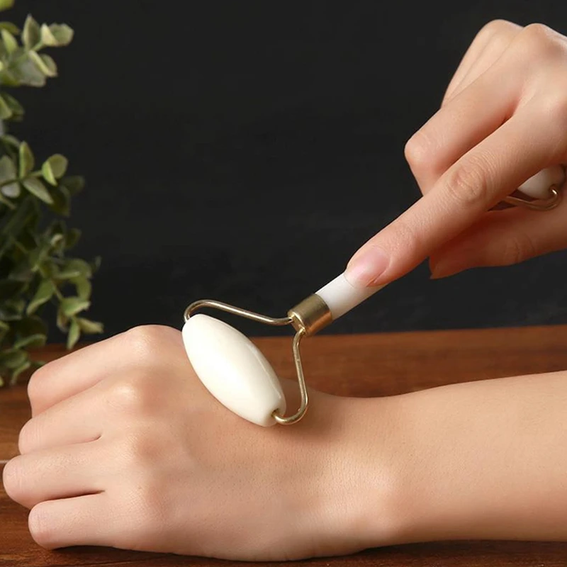 

White Double Head Facial Massage Roller Jade Face Slimming Body Head Neck Nature Roller Face Lift Care Tool