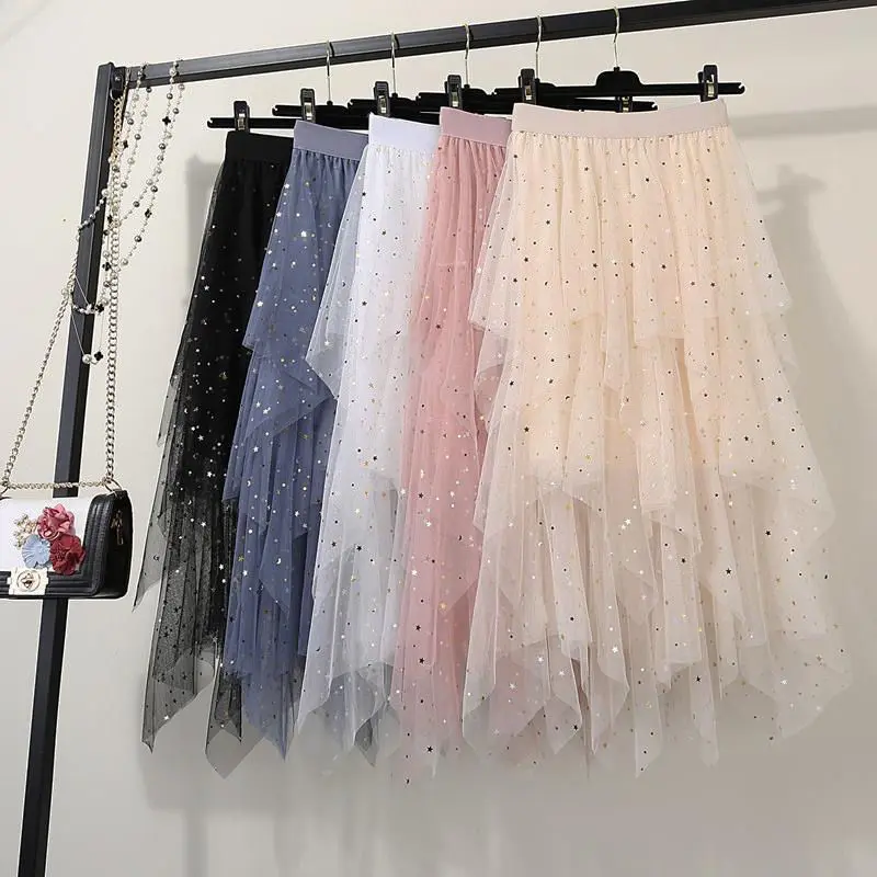 

Gauze skirt women's spring 2021 new high waist puff skirt cake skirt summer skirt gauze skirt