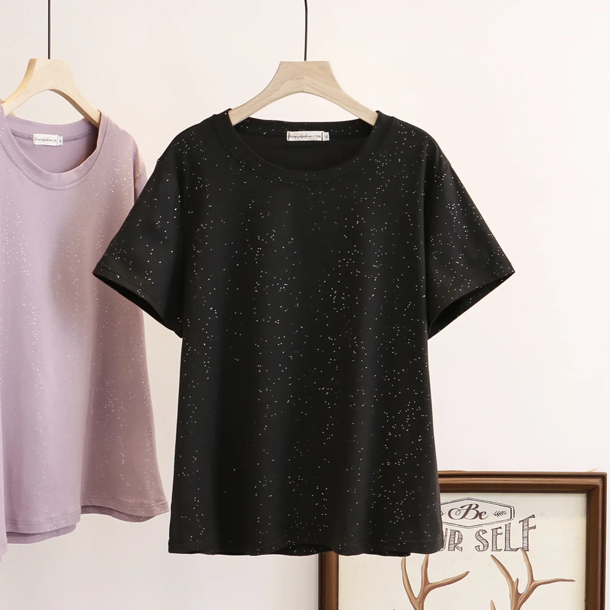 Женская летняя футболка с коротким рукавом Fil Lumiere Повседневная размера плюс