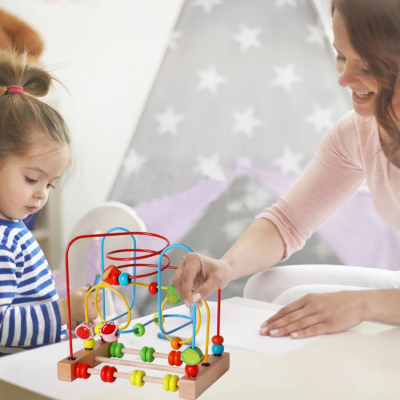 

Baby Maze Toys Wooden Colorful Roller Coaster Educational Children's Toys Beech Wood Fruit Animals Baby First Birthday Gift