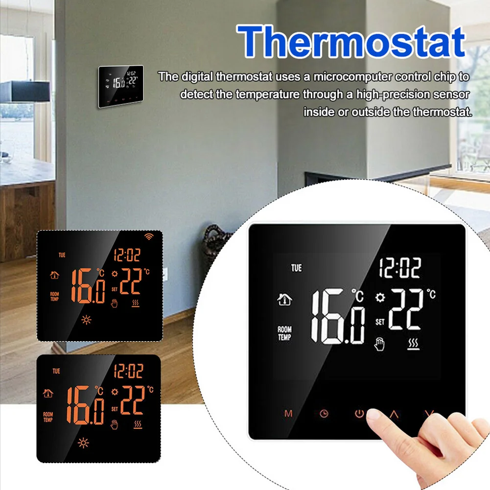 

Electric Heating Flame Retardant PC Programmable Bedroom LCD Display High-power Digital Smart Thermostat Touch Screen Hotel