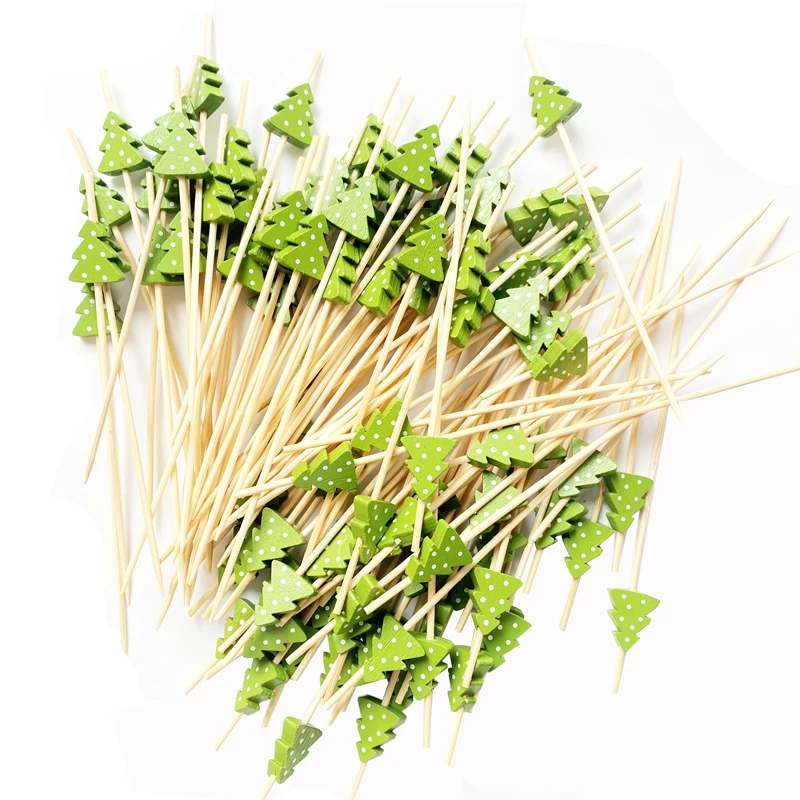 100Pcs Christmas Bamboo Red Green White Fruits Picks Skewers for Fruit Sandwiches Cocktails Sticks Home Party Decorations | Дом и сад