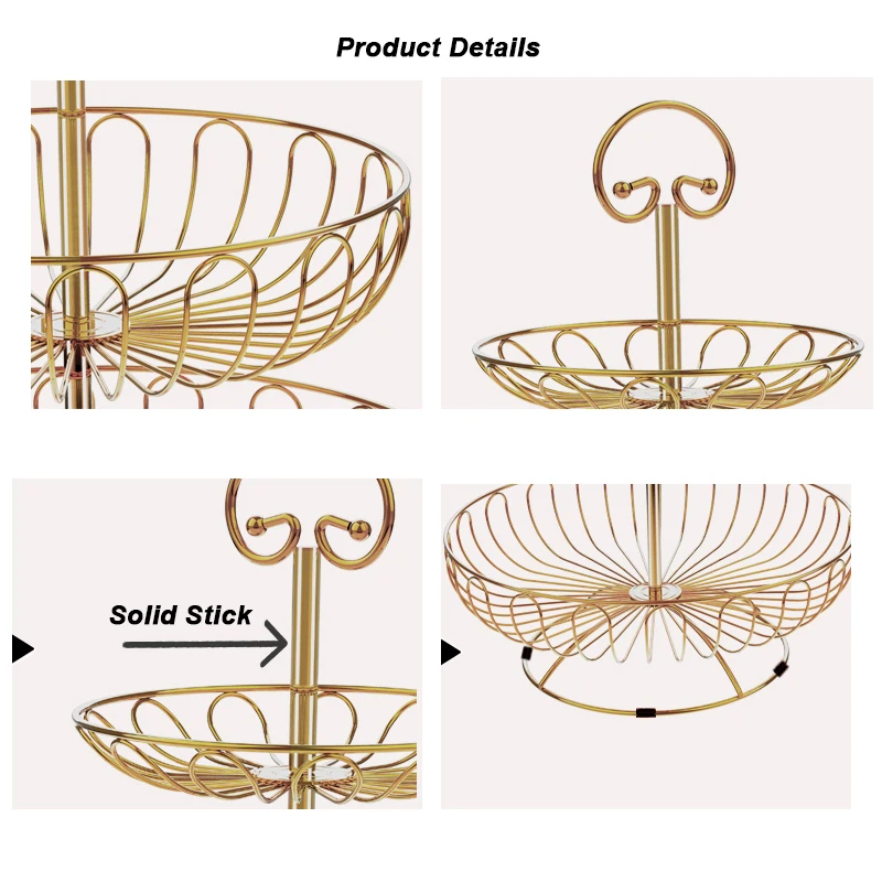 

Assembly 3 Tiers Metal Fruit Serving Basket Bowl Countertop Display Fruit Vegetables Storage Stand Snacks Holder for Parties