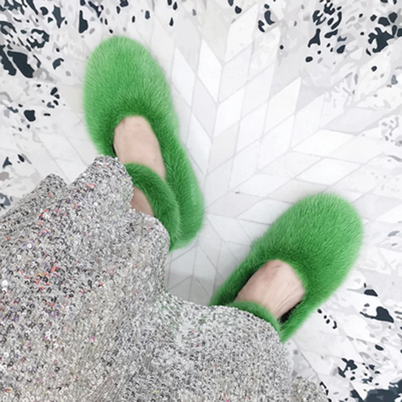 

Mink Fur Ankle Straps Loafers Women Flats Winter Warm Fur Shoes Outside Loafers Espadrilles Ladies Driving Flat Shoes Moccasins