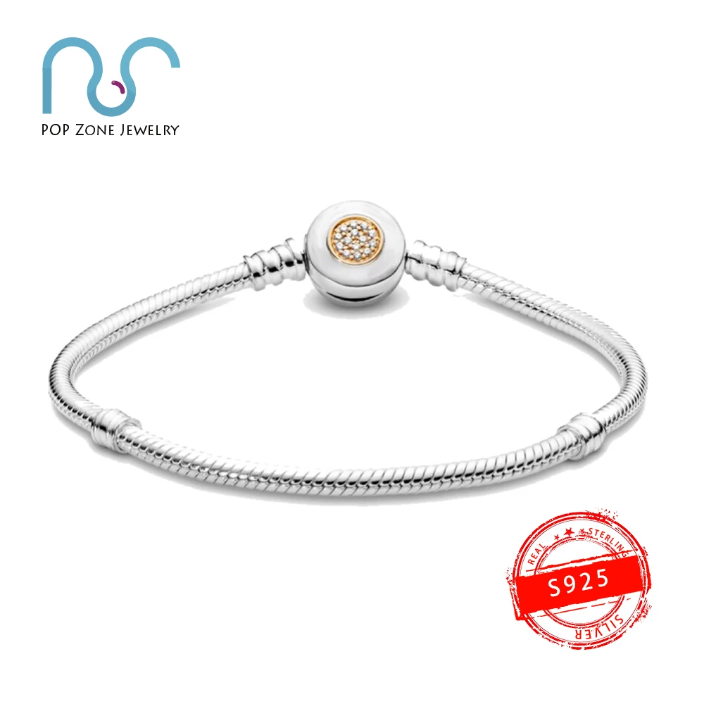 

Fit Original Pan Charm Bracelet S925 Sterling Silver Bracelet Logo Clasp Snake Chain Bracelet Female Brand Limit Jewelry Gift