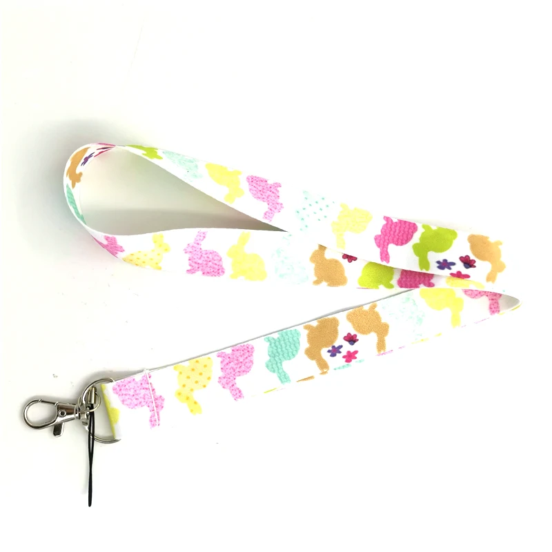 

Colorful Rainbow Animal Rabbit Keychain Lanyard For Keys ID Badge Holder Neck Strap Neckband Mobile Phone Lanyards DIY Hang Rope