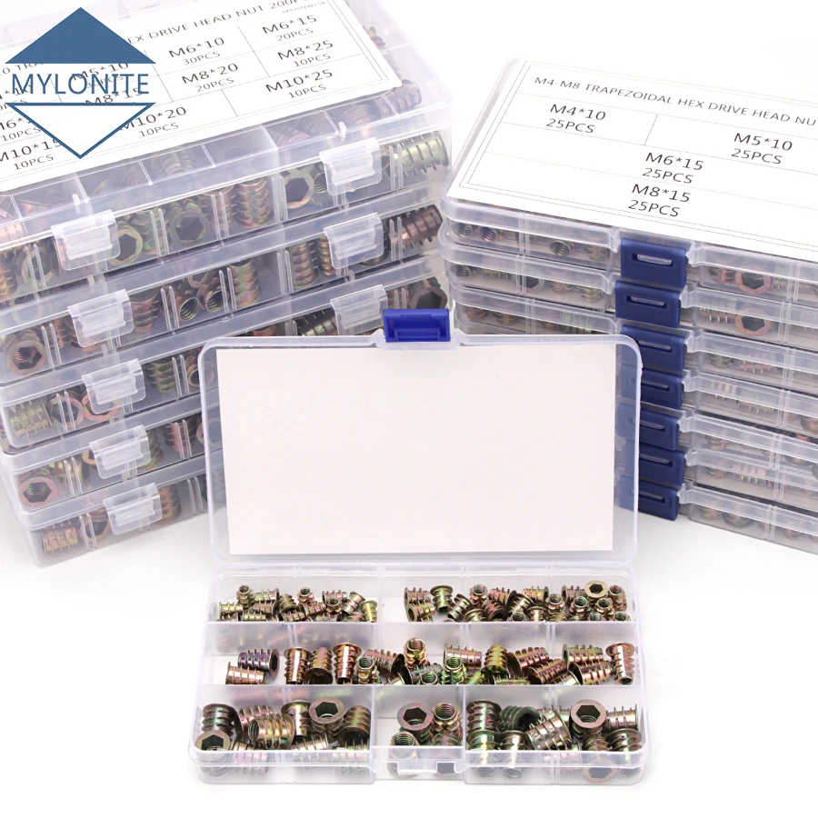 

100pcs 150pcs 200pcs Zinc Plated Nuts Assortment Kit Hex Drive Head Zinc-Alloy Nut Set M4 M5 M6 M8 M10 Wood Furniture S36